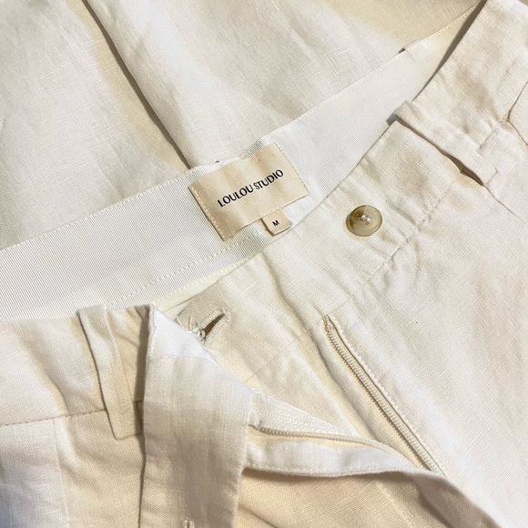 Loulou Studio Off-white Linen Bidong Trousers M - Picture 4 of 7